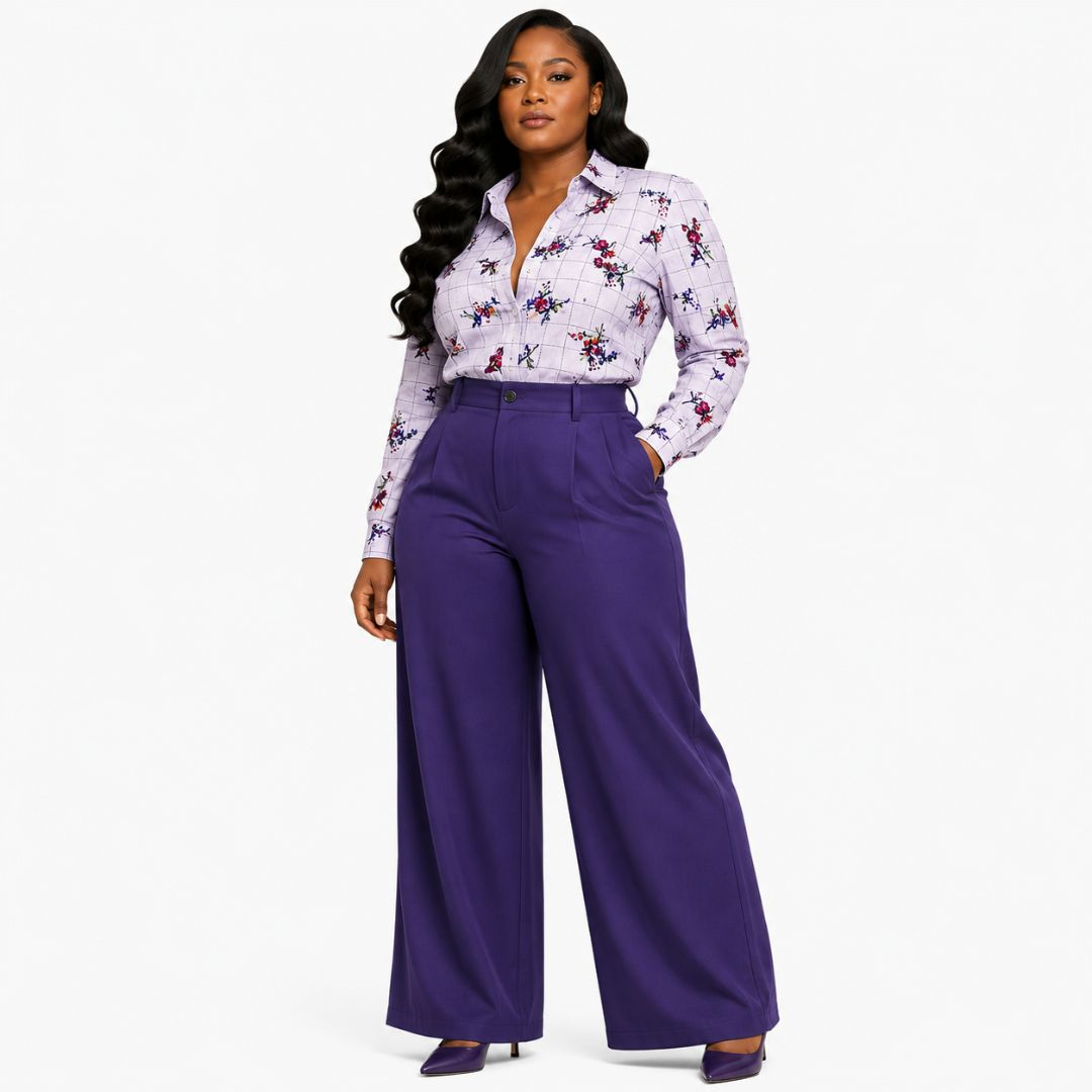Purple Floral Grid Print Fabric Set